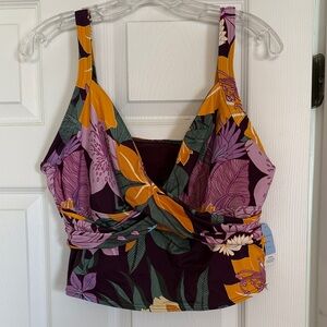 Lands' End Floral Twist-Front Swim Camisole in Plum, Mustard & Lavender